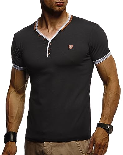 Leif Nelson Sommer T-Shirt Herren V-Ausschnitt (Schwarz, Größe M) - Coole Tshirts lang V-Neck Baumwolle - Casual Basic Shirts Männer Kurzarm von Leif Nelson