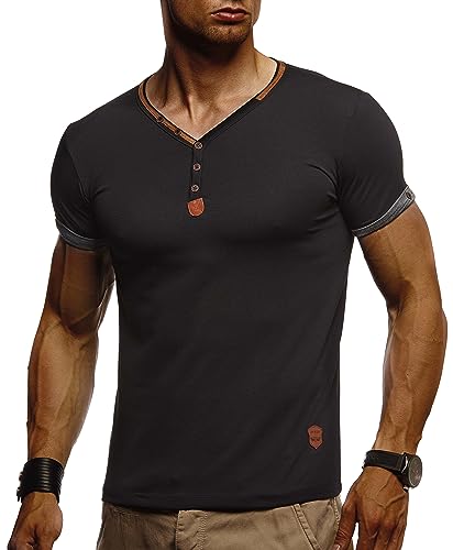 Leif Nelson Sommer T-Shirt Herren V-Ausschnitt (Schwarz, Größe S) - Coole Tshirts lang V-Neck Baumwolle - Casual Basic Shirts Männer Kurzarm von Leif Nelson