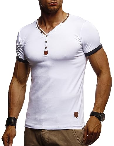 Leif Nelson Sommer T-Shirt Herren V-Ausschnitt (Weiß, Größe L) - Coole Tshirts lang V-Neck Baumwolle - Casual Basic Shirts Männer Kurzarm von Leif Nelson