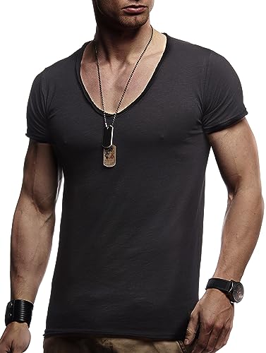 Leif Nelson Sommer T-Shirt Herren V-Ausschnitt (schwarz, Größe L) - Coole Tshirts V-Neck Baumwolle - Basic Shirts Männer Kurzarm tiefem Ausschnitt von Leif Nelson