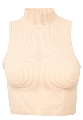 Leif Nelson Sport BH Damen Crop Top Bauchfrei Seamless ärmellos Fitness T-Shirt Mädchen Sport Shirt Yoga Kurzarmshirts LN-8423 Beige M/L von Leif Nelson