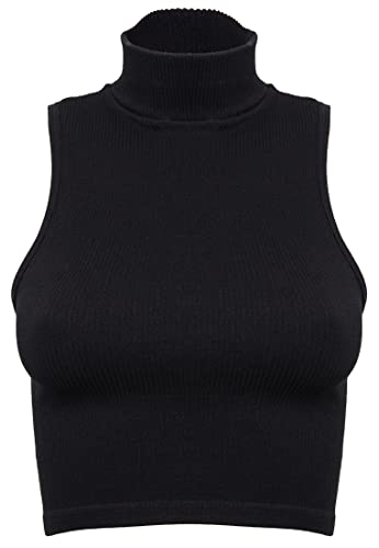 Leif Nelson Sport BH Damen Crop Top Bauchfrei Seamless ärmellos Fitness T-Shirt Mädchen Sport Shirt Yoga Kurzarmshirts LN-8423 Schwarz XS/S von Leif Nelson