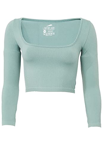 Leif Nelson Sport BH Damen Crop Top Bauchfrei Seamless ärmellos Fitness T-Shirt Mädchen Sport Shirt Yoga Kurzarmshirts LN-8425 Grün M/L von Leif Nelson