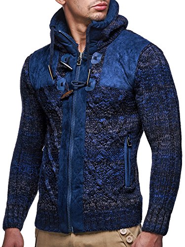 Leif Nelson Strickjacke Herren mit Kapuze & Reißverschluss (Blau, Größe 3XL) - Strick Sweatjacke Männer Cardigan für Winter von Leif Nelson