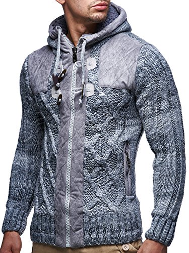 Leif Nelson Strickjacke Herren mit Kapuze & Reißverschluss (Grau, Größe M) - Strick Sweatjacke Männer Cardigan für Winter von Leif Nelson