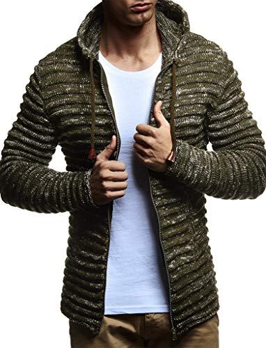 Leif Nelson Strickjacke Herren mit Kapuze & Reissverschluss (Khaki, Größe XXL) - Strick Sweatjacke Männer Cardigan für Winter Baumwolle von Leif Nelson
