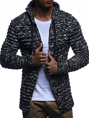 Leif Nelson Strickjacke Herren mit Kapuze & Reißverschluss (Schwarz, Größe XXL) - Strick Sweatjacke Männer Cardigan für Winter Baumwolle von Leif Nelson