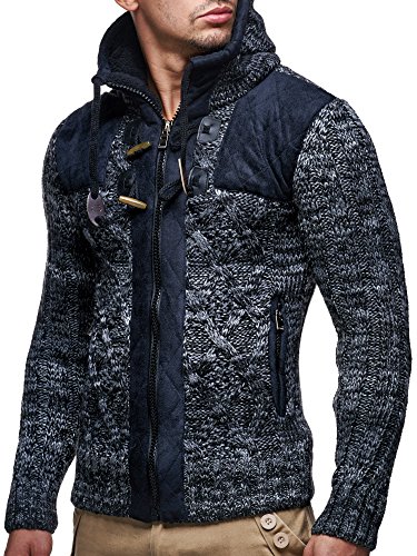 Leif Nelson Strickjacke Herren mit Kapuze & Reißverschluss Schwarz, Größe S - Strick Sweatjacke Männer Cardigan für Winter von Leif Nelson