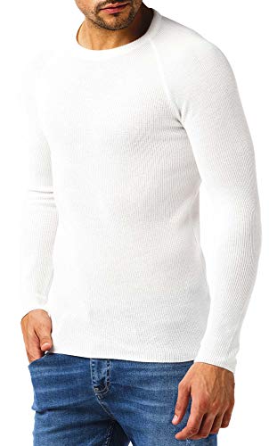 Leif Nelson Strickpullover Herren Rundhals (Weiß, Größe M) - Dünner Männer Strick Pullover für Winter & Sommer - Coole Crewneck Männer Pullover von Leif Nelson