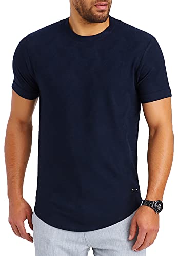 Leif Nelson T-Shirt Herren Rundhals Ausschnitt Baumwolle-Anteil Sommer Basic Männer Shirt Crew Neck Jungen Kurzarmshirt O-Neck Kurzarm Sleeve LN55585 Blau Größe M von Leif Nelson