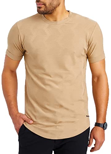 Leif Nelson T-Shirt Herren Rundhals Ausschnitt Baumwolle-Anteil Sommer Basic Männer Shirt Crew Neck Jungen Kurzarmshirt O-Neck Kurzarm Sleeve LN55585 Braun Größe S von Leif Nelson