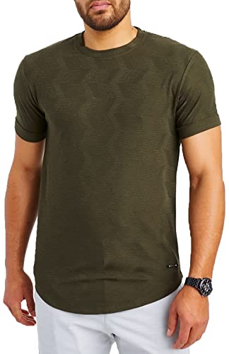 Leif Nelson T-Shirt Herren Rundhals Ausschnitt Baumwolle-Anteil Sommer Basic Männer Shirt Crew Neck Jungen Kurzarmshirt O-Neck Kurzarm Sleeve LN55585 Khaki Größe S von Leif Nelson