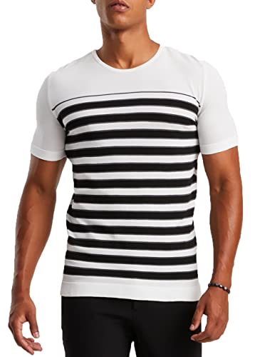 Leif Nelson T-Shirt Herren Rundhals Ausschnitt Sommer Feinstrick Basic Männer Shirt Crew Neck Jungen Kurzarmshirt O-Neck Kurzarm Sleeve LN20774 Ecru/Schwarz Größe S von Leif Nelson