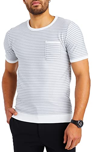 Leif Nelson T-Shirt Herren Rundhals Ausschnitt Sommer Feinstrick Basic Männer Shirt Crew Neck Jungen Kurzarmshirt O-Neck Kurzarm Sleeve LN7650 Ecru/Hell Grau Größe XXL von Leif Nelson
