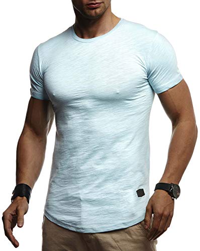 Leif Nelson T-Shirt Herren Sommer Rundhals-Ausschnitt (Blau, Größe L), Regular Fit Herren-T-Shirt Baumwolle, Casual Basic Männer T-Shirt Kurzarm von Leif Nelson