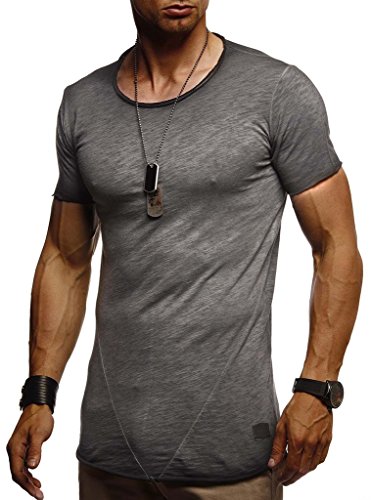 Leif Nelson T-Shirt Herren Sommer Rundhals-Ausschnitt (Grau, Größe L), Regular Fit Herren-T-Shirt 100% Baumwolle, Casual Basic Männer T-Shirt Kurzarm von Leif Nelson