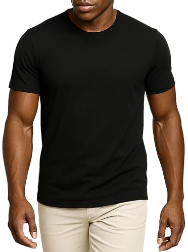Leif Nelson T-Shirt Herren Sommer Rundhals-Ausschnitt (Schwarz, Größe M), Regular Fit Herren-T-Shirt Baumwolle, Casual Basic Männer T-Shirt Kurzarm von Leif Nelson