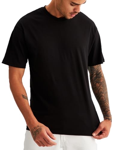 Leif Nelson T-Shirt Herren Sommer Rundhals-Ausschnitt (Schwarz, Größe S), Relaxed Fit Herren-T-Shirt 100% Baumwolle, Casual Basic Männer T-Shirt Kurzarm von Leif Nelson