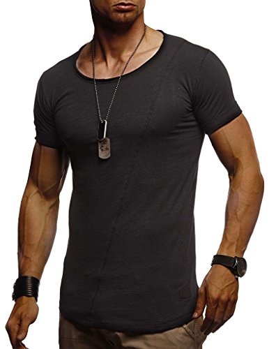 Leif Nelson T-Shirt Herren Sommer Rundhals-Ausschnitt 100% Baumwolle (Schwarz, Größe XXL), Regular Fit Herren-T-Shirt, Basic Männer T-Shirt Kurzarm von Leif Nelson