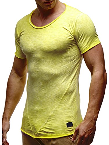 Leif Nelson T-Shirt Herren Sommer Rundhals-Ausschnitt (Gelb, Größe M), Regular Fit Herren-T-Shirt 100% Baumwolle, Casual Basic Männer T-Shirt Kurzarm von Leif Nelson