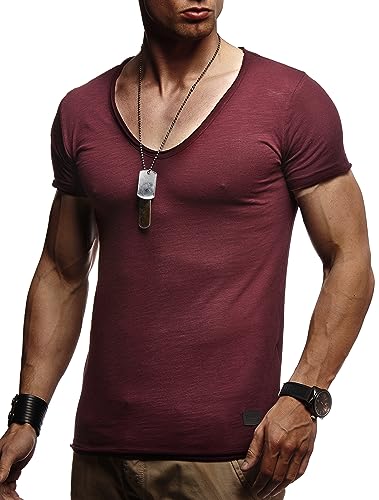 Leif Nelson Sommer T-Shirt Herren V-Ausschnitt (Bordeaux, Größe M) - Coole Tshirts V-Neck Baumwolle - Basic Shirts Männer Kurzarm tiefem Ausschnitt von Leif Nelson