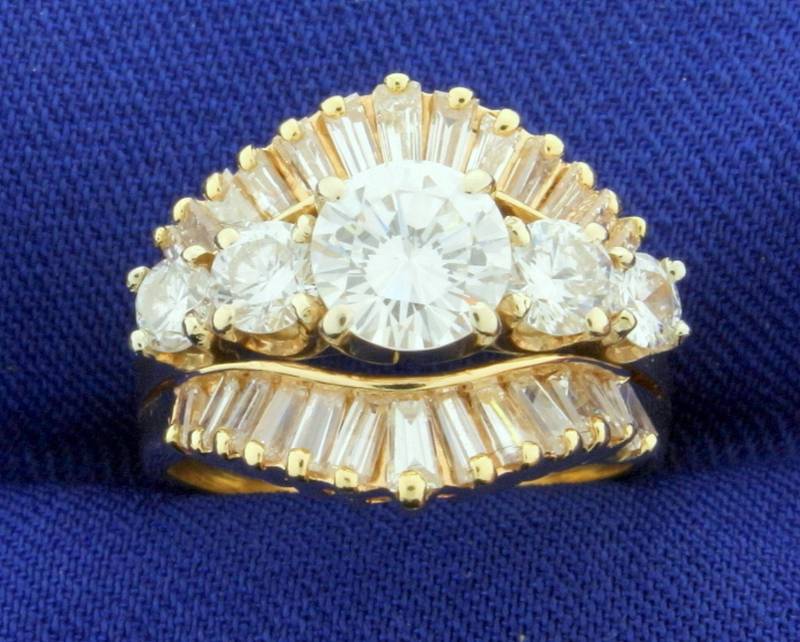 2.75Ct Tw Rund Und Baguette Diamant Verlobungsring in 14K Gelbgold von LeifJewelryCo
