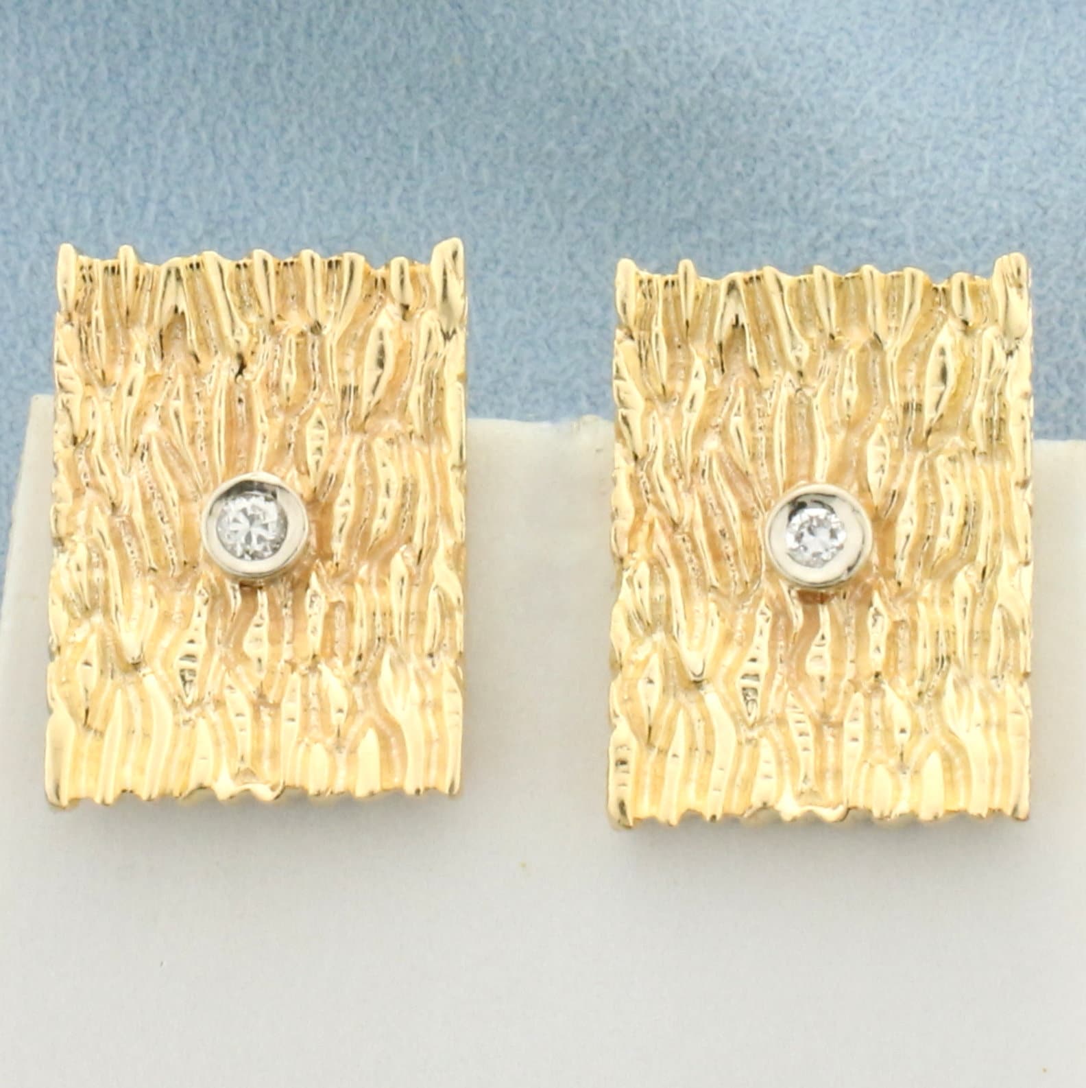 Holzmaserung Design Diamant Ohrringe in 14K Gelbgold von LeifJewelryCo