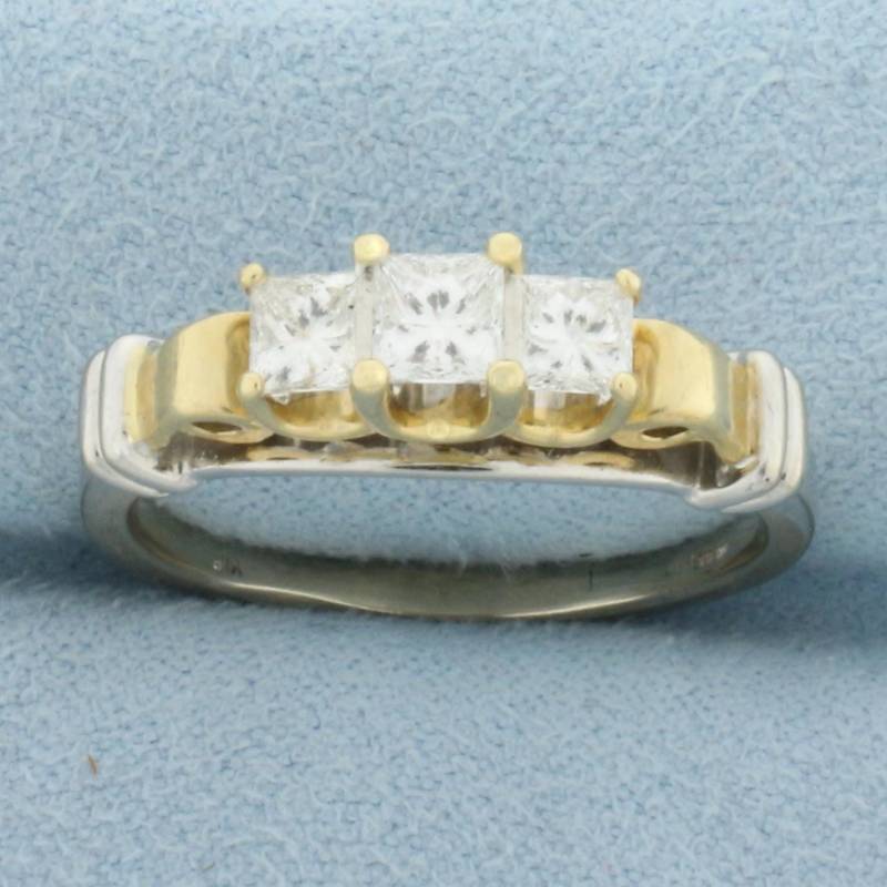 Princess Diamond Drei-stein-Hochzeits - Oder Jahrestagsring in 14K Gelbgold Und Weißgold von LeifJewelryCo