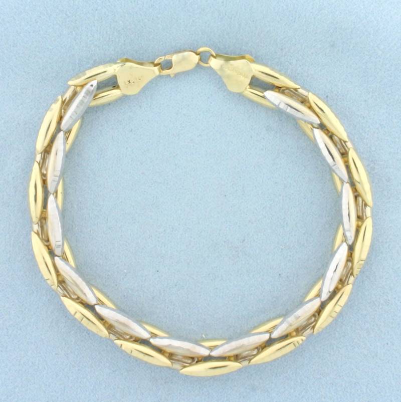 Two Tone Diamond Cut Desinger Link Sparkle Armband in 14K Gelb - Und Weißgold von LeifJewelryCo