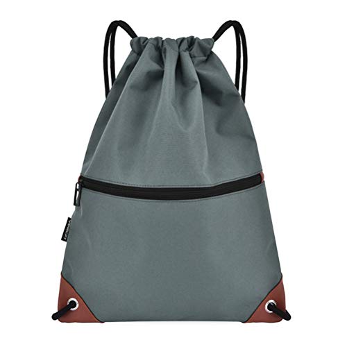 Leikance Kreativer Sportrucksack mit Kordelzug und Reißverschlusstaschen, Outdoor-Sport, Turnbeutel, grau, von Leikance