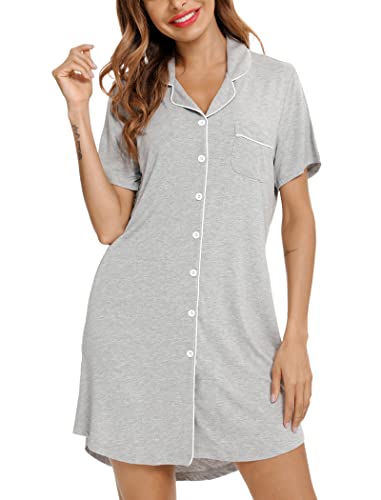 Leikar Nachthemden Für Frauen Button Down Pyjama Kleid Kurzarm Nachtwäsche S-XXL von Leikar