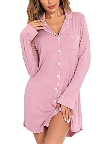 Leikar Nachthemden Für Frauen Button Down Pyjama Kleid Langarm Nachtwäsche S-XXL von Leikar