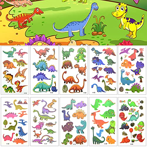 10 Blätter Dinosaurier Tattoo Kinder, Temporäre Tattoos für Kinder, Dino Mitgebsel Kindergeburtstag, Wasserdichte Sticker Kindertattoos Aufkleben für Mädchen Jungen Party Spielspass (Dino Tattoos) von Leikedun