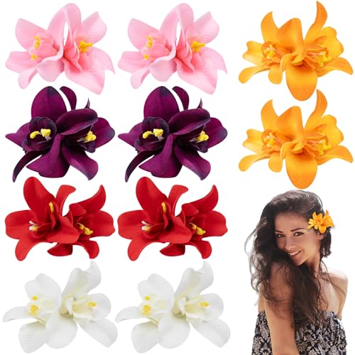 10 Stück Hawaii Blume Haarklammern Mädchen, Bunte Blumen Haarspangen für Frauen, Doppelte Orchideen Haarclips Haarschmuck für Party Haarstyling Haarnadeln Hochzeit von Leikedun