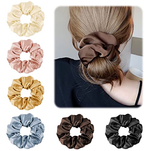 12 Stück Haargummis aus Satin, Scrunchie mit verschiedenen Farben, weiche Bänder, Bänder für Damen oder Mädchen, Haar-Accessoires (6 Stück) von Leikedun