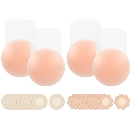 2 Paar Silikon Klebe BH Push Up und 10 Paar Nipple Cover Patches, Unsichtbarer Trägerloser BH Sticky Bra zum Kleben Wiederverwendbar Nippel Abdeckungen für Rückenfreies Kleid und Brautkleid von Leikedun