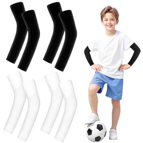 4 Paare Armlinge Kinder,Anti-UV Kompressions Armschoner,Atmungsaktiv Armstulpen Sommer,Kühlende Armabdeckung Armstrümpfe,Jungen Arm Sleeve Gaming,Mädchen Volleyball Armmanschette (Schwarz+Weiß) von Leikedun