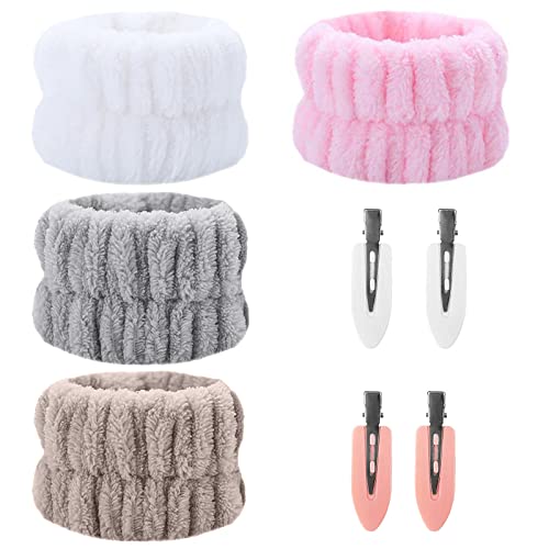 4pcs Handgelenk Waschband Mikrofaser Gesicht Wasch Armbänder Super Weich Spa Yoga Saugfähiges Armband zum Waschen Elastisch Handgelenktücher für Frauen Mädchen, mit 4 Entenküken-Clips von Leikedun
