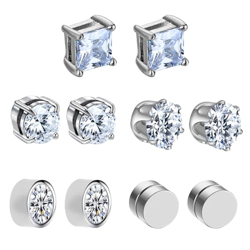 5 Paare 6mm Magnetische Ohrringe Herren Fake Ohrringe Edelstahl Magnet Ohrstecker Magnetohrringe Damen Kein Piercing Magnetic Earrings Zirkon Ohrringes Magnetisch Für Geschenke Geburtstag Weihnachten von Leikedun