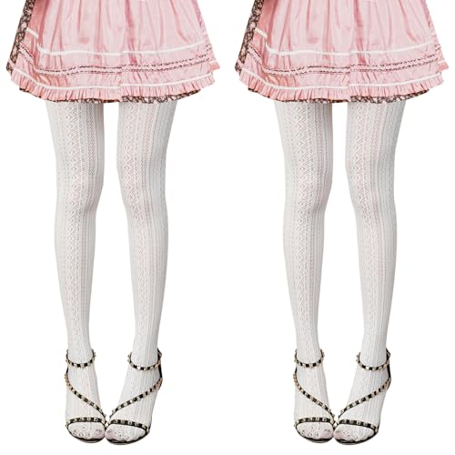 Leikedun 2 Paar Oktoberfest Damen Strumpfhose Weiß/Schwarz Bayerische Trachtenstrümpfe mit Trachten Zopfmuster Tanzstrumpfhose für Oktoberfest Fasching Karneval Mottoparty von Leikedun