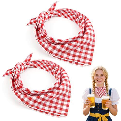 Leikedun 2 Stück Rot Weiß Trachtentuch 55 * 55cm Bierfest Halstücher Kariert Halstuch Bayerische Accessoires für Damen Herren Oktoberfest Outfit Trachten Party von Leikedun
