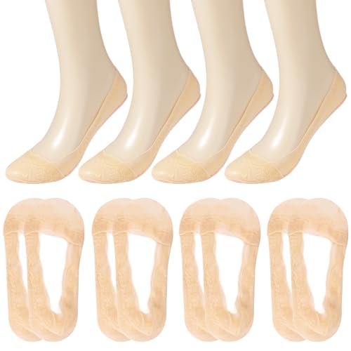 Leikedun 8 Paar Damen Füßlinge Unsichtbare, Spitzen Füßlinge - Ballerina Socken mit Rutschfestem Silikon für High Heels & Sneakers (Gr. 34-38) - Atmungsaktive Baumwolle Spitze in Hautfarbe von Leikedun