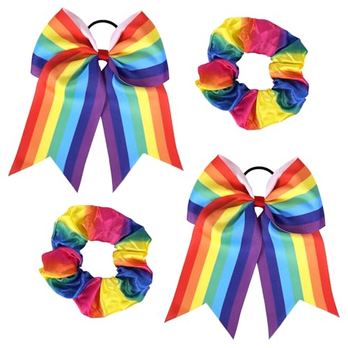 Regenbogen-Haargummis für Damen und Mädchen, Regenbogen-Haargummis, elastische Pferdeschwanz-Halter, LGBT-Haar-Accessoires für Mädchen, dickes, dünnes lockiges Haar, 4 Stück von Leikedun