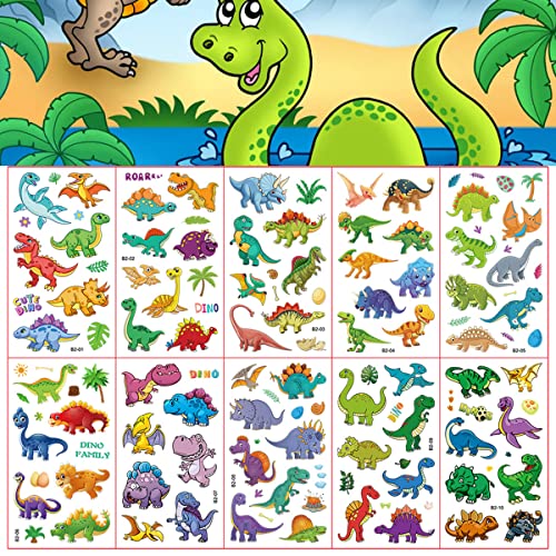 10 Blätter Dinosaurier Tattoo Kinder, Temporäre Tattoos für Kinder, Dino Mitgebsel Kindergeburtstag, Cartoon Kindertattoos, Wasserdichte Sticker Tatoos Aufkleben für Mädchen Jungen Party Spielspass von Leikedun