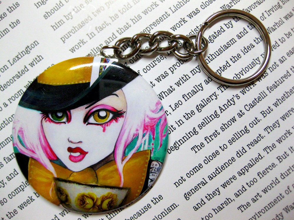 Mad Hatter Girl Art Rund Schlüsselanhänger Mad Hatter Girl Art Rund Schlüsselanhänger von LeilaniJoyArt