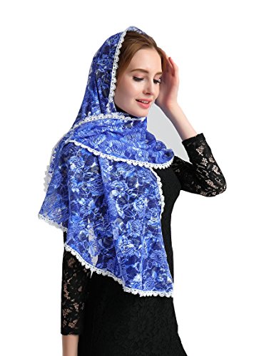 Chapel Catholic Veil Lace Mantilla Church Headwrap V33 - Blau - von Leimandy