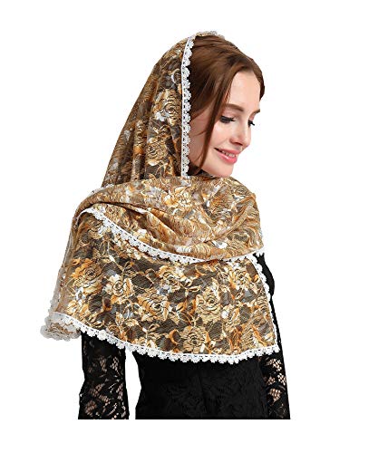 Chapel Catholic Veil Lace Mantilla Church Headwrap V33 - Gold - von Leimandy