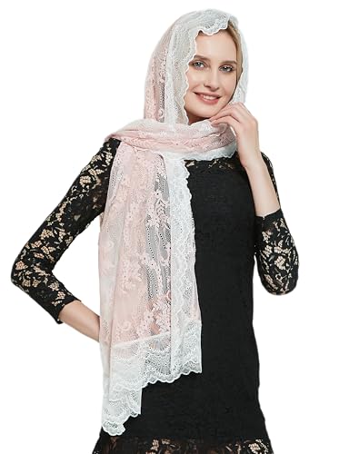 Eyelash Lace Vintage Floral Lace Scarf Lace Chapel Veil Mantilla Infinity Latin Mass S04 - Pink - Einheitsgröße von Leimandy