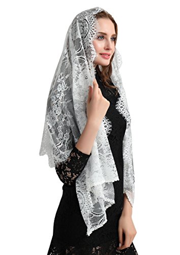 Leimandy Wimpernspitze, Vintage-Stil, florales Muster, Spitze, Kapelle, Schleier, Mantilla, Unendlichkeit, lateinamerikanische Masse, S04, Elfenbein, 51" Lx18 W von Leimandy