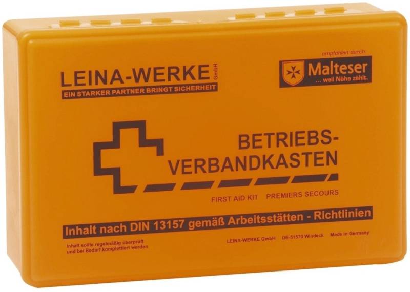 Leina-Werke Erste-Hilfe-Set Betriebsverbandskasten DIN 13157 255x166x80mm mit Wandhalterung orange von Leina-Werke
